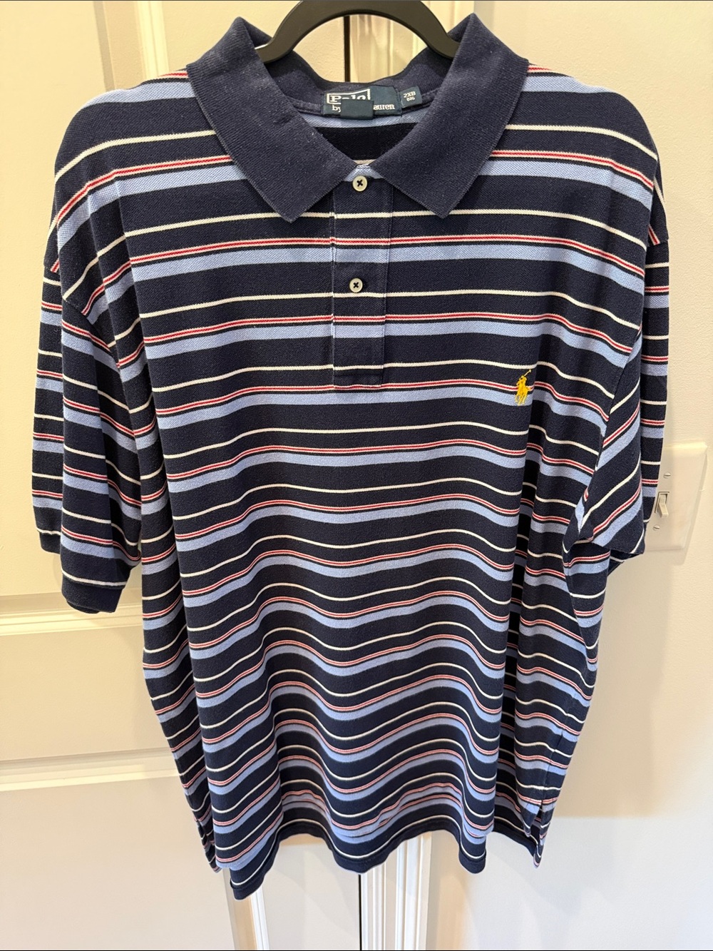 Ralph Lauren Navy Polo with Light Blue and Red Stripes